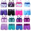 Girls Tankini Outfit Sleeveless Sequins Mermaid Scales Printed Tank Top with Bottoms Set Ballet Dance Gymnastics