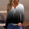 Women's Fashion Casual Printed V-Neck Long Sleeve Button Down T-Shirt Top