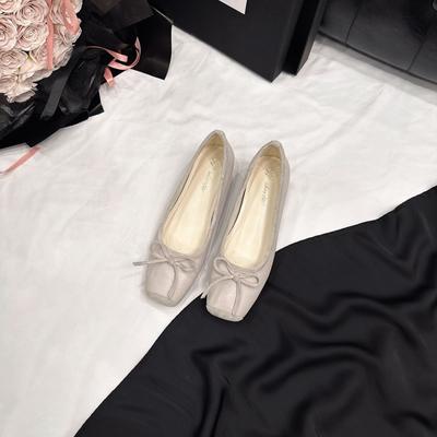 Балетки-одинарки с бантом на 5 см выше, женские новые 2025 года, Xiaoxiangfeng, с квадратным носком, плоские туфли Мэри Джейн
