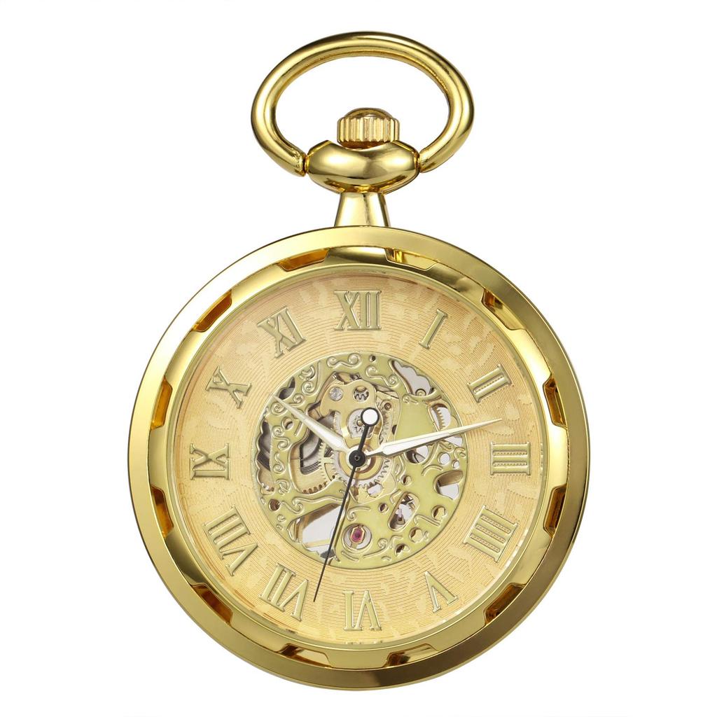 TREEWETO Antique Mechanical Skeleton Pocket Watch with Chain Hand-wound Men's (Gold)