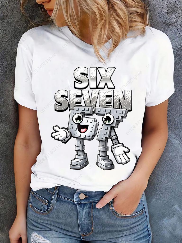 Funny Brainrot Women T Shirts for Laddy Six Seven Brain Rot TShirt Party Tshirt for Girls for Woman Tops Aesthetic Clothes