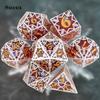 7 шт., красная снежинка, смола, золотой номер, многогранные кости с острыми краями, подходят для ролевых ролевых игр, настольная игра