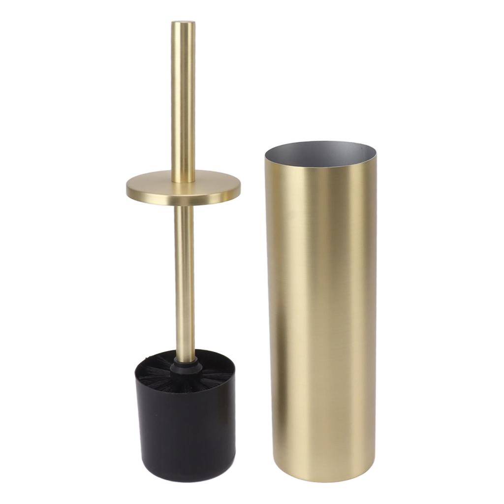 Household Toilet Brush Kit Bathroom Stainless Steel Golden Toilet Brush with Brush Holder Cylinder