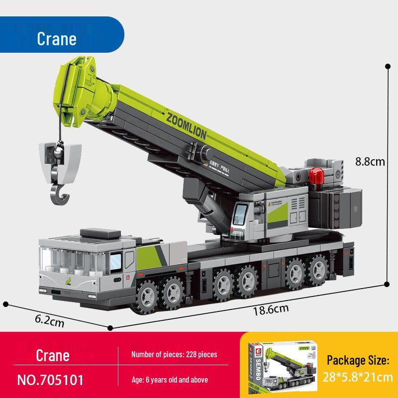 Набор строительных блоков «Строительная техника Senbao»: Экскаватор, Бетономешалка, Грузовик, Бульдозер, Подъемный кран Сборная игрушка для мальчиков.