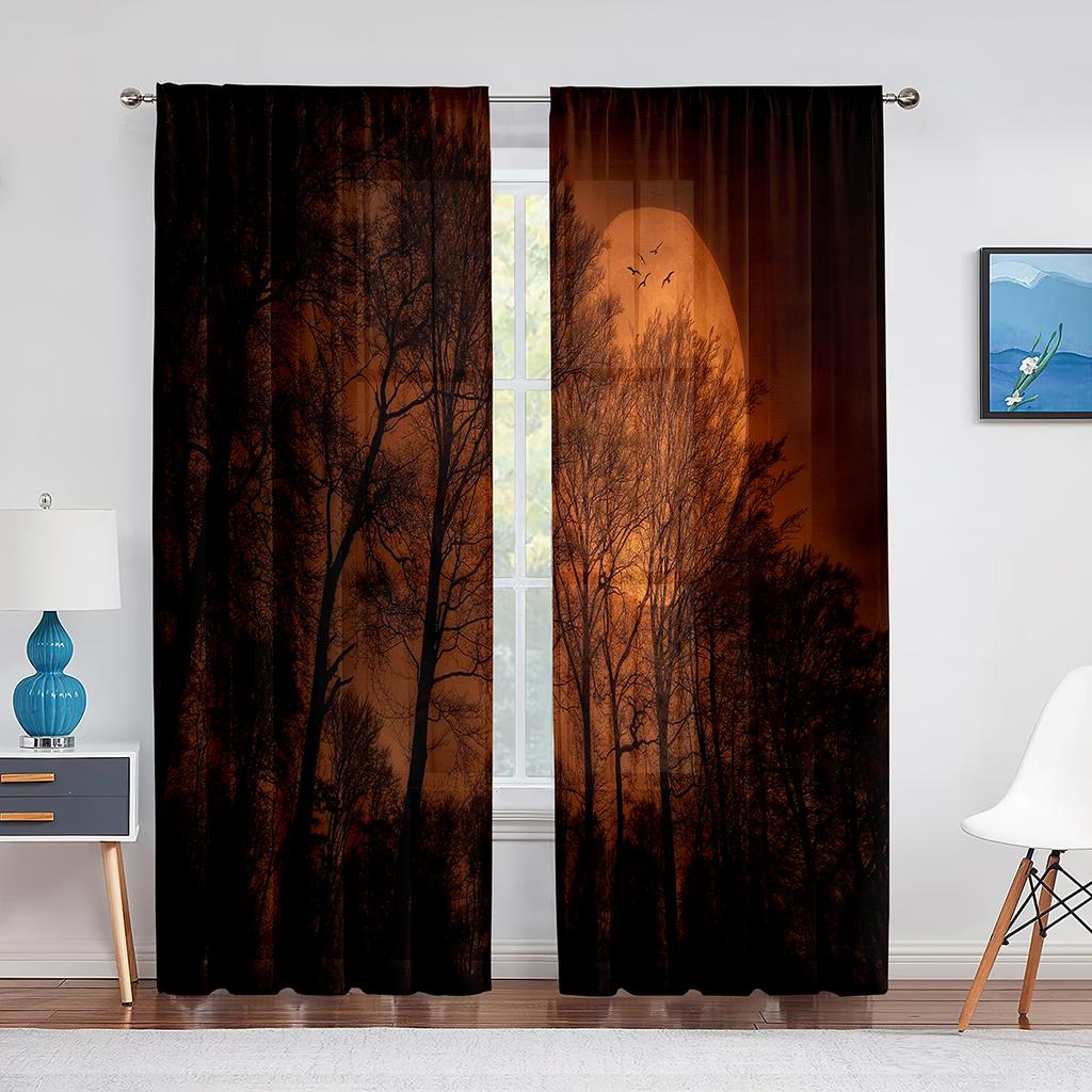 Тюлевые шторы с полной луной, фантазией, звездным небом, ночной сценой, для гостиной, спальни, кухни, декор, прозрачная вуаль, занавески из органзы