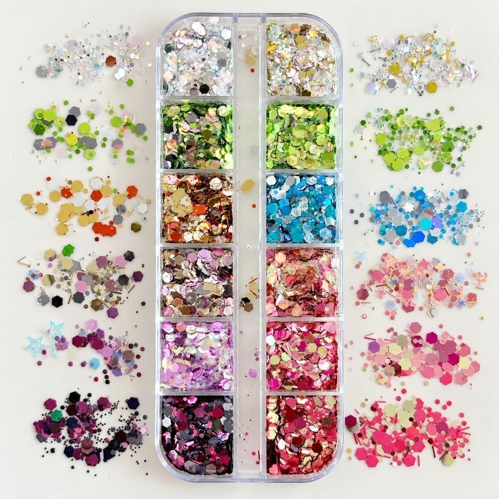 Polka Dots Nail Art Glitter Set 12 Grids Nail Charms Decorations Nail Decoration