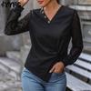 Women's Fashion Casual Solid Color Print Autumn Long Sleeve V-Neck Pullovers & Long Sleeves