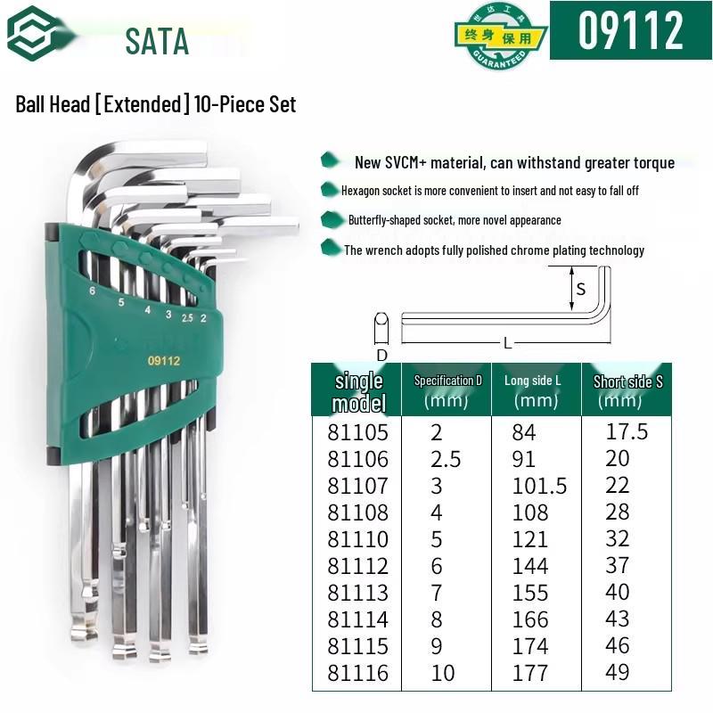 SATA Экстрадлинный набор шестигранных и Torx ключей с шаровыми и плоскими головками