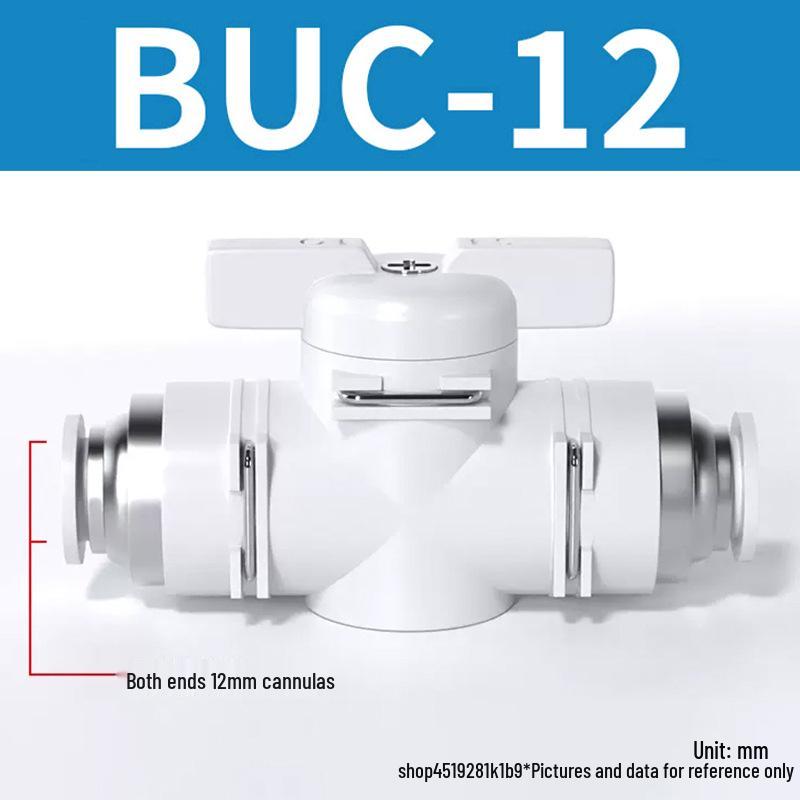 Zhuoji Pneumatic BUC-6-10 Hand Valve with 8mm Tubing, 12mm Straight-Through Air Valve, Quick-Connect Fittings.