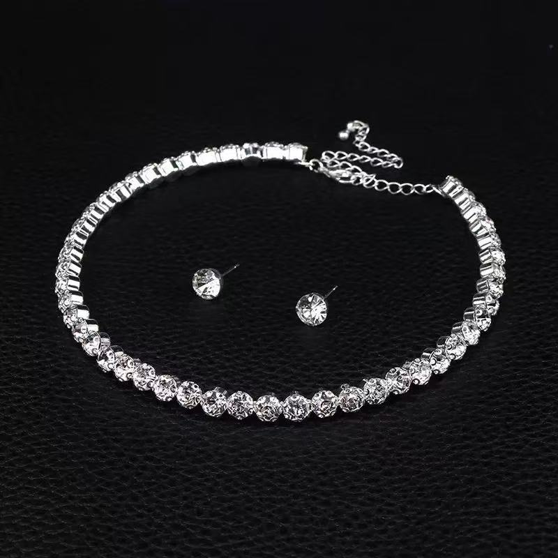 Children Lace Trim Crystal Rhinestone Necklace Set with Short Gloves , 4 - Piece Girl Jewelry for Party Gift