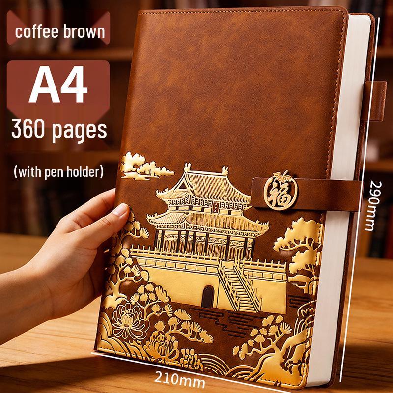 National Trend A4 Thickened Custom Logo Business Notebook, Chinese Style, Large Size, High-Quality, Customizable.