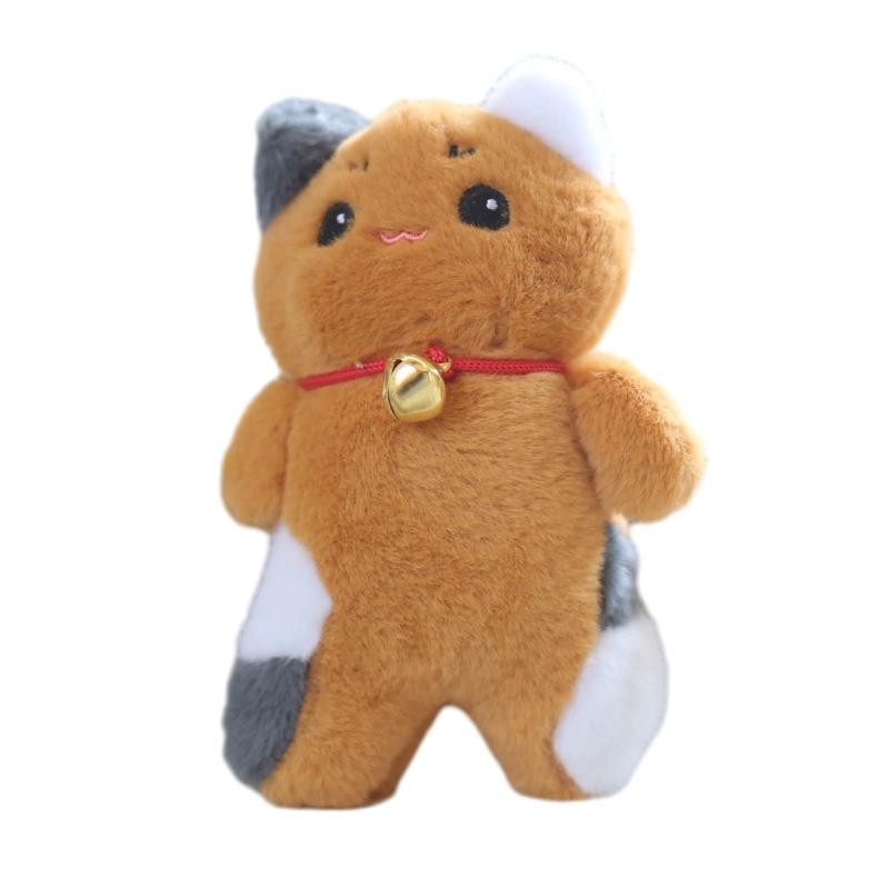 Милая плюшевая кошка с колокольчиком, подвеска-игрушка с брелоком, белая/серая/коричневая