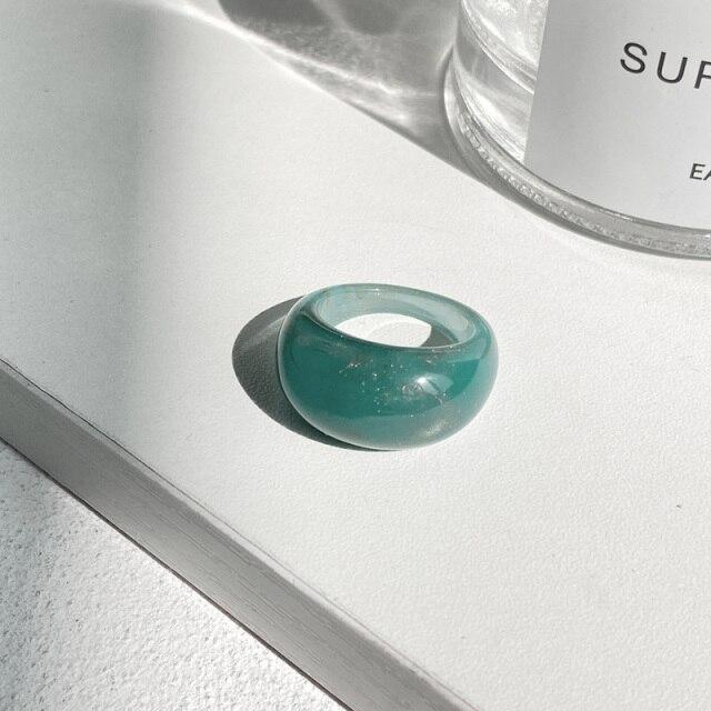 Ins Aesthetic, 5 шт./компл., синий цвет, тема, гипербола, толстые акриловые кольца из смолы, набор для женщин, девчачьи модные кольца для вечеринок «сделай сам», ювелирные изделия