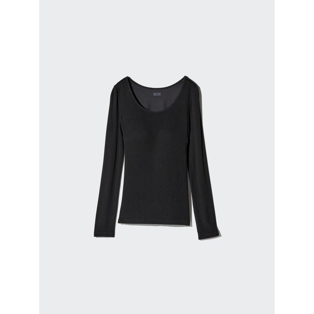 Uniqlo Ультра теплое термобелье с рубчиком, с U-образным вырезом, футболка с длинным рукавом