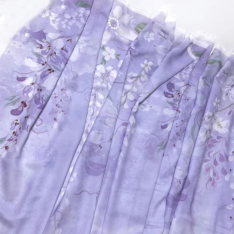 Шифоновая ткань с принтом китайского пейзажа, полупрозрачная, в древнем стиле, ткань лен для ханьфу, для костюма, танцевального платья, шитья, сделай сам