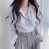 1PC Slim Fit Long Sleeve Women Office Korean Styel Short Shirts Blouse Tops Polyester Work Blouse
