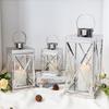 Set of 3 Sliver Candle Lantern Stainless Steel Metal Lantern Empty Square Candle Lantern for Wedding Decoration
