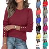 Womens Fashion Long Sleeve Button Cuff Soft Knit Pullover Trendy Tops Solid Color