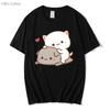 Peach Cat Goma and Mochi T-shirts 100% Cotton Kawaii Summer Shirt Cute Print Women Clothes Tee-shirt Harajuku Graphic T Shirts