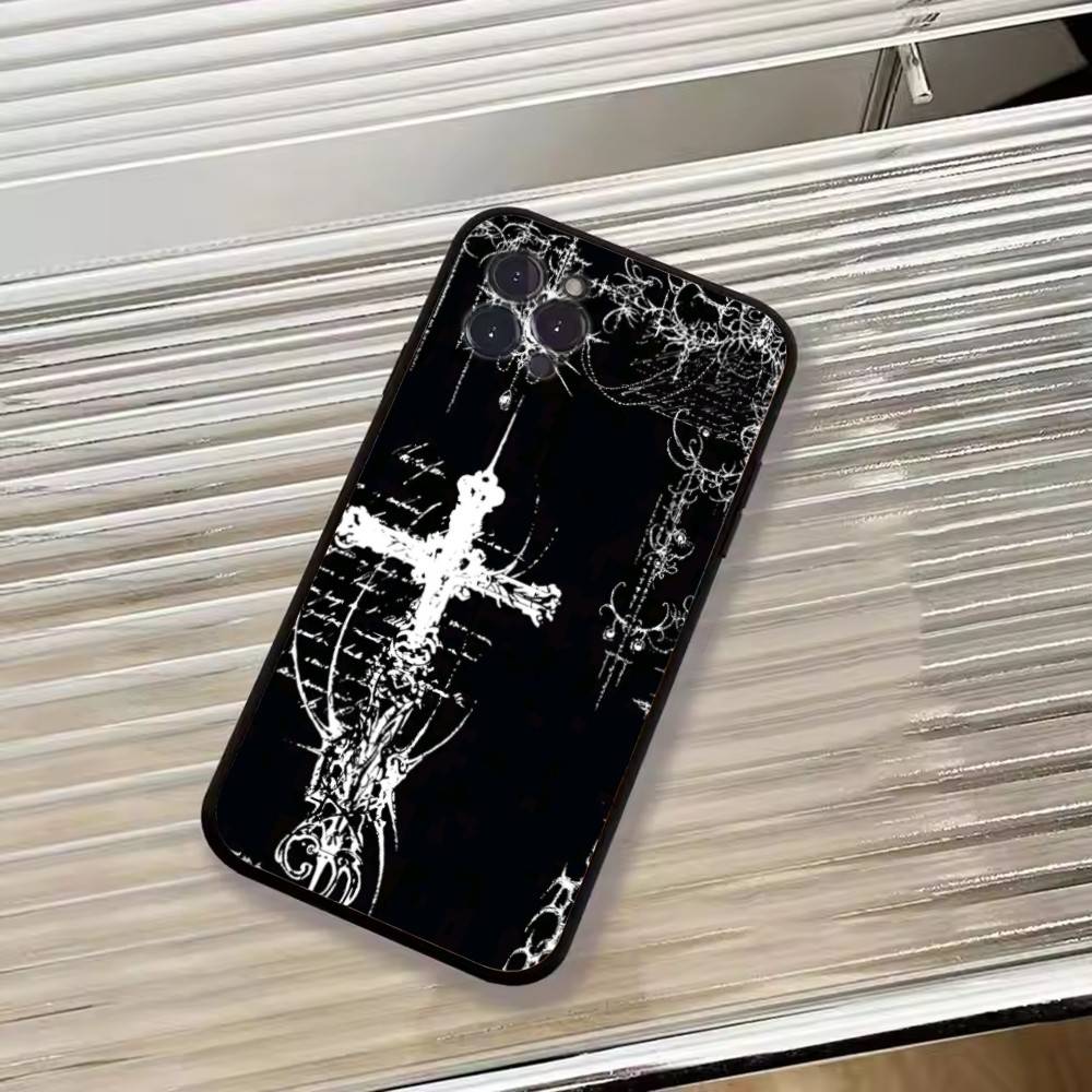 C-Cool Dark Catgothic C-Cross Чехол для телефона iPhone 17,16,15,14,13,12,11 Plus,Pro Max,XS, Мягкий черный чехол