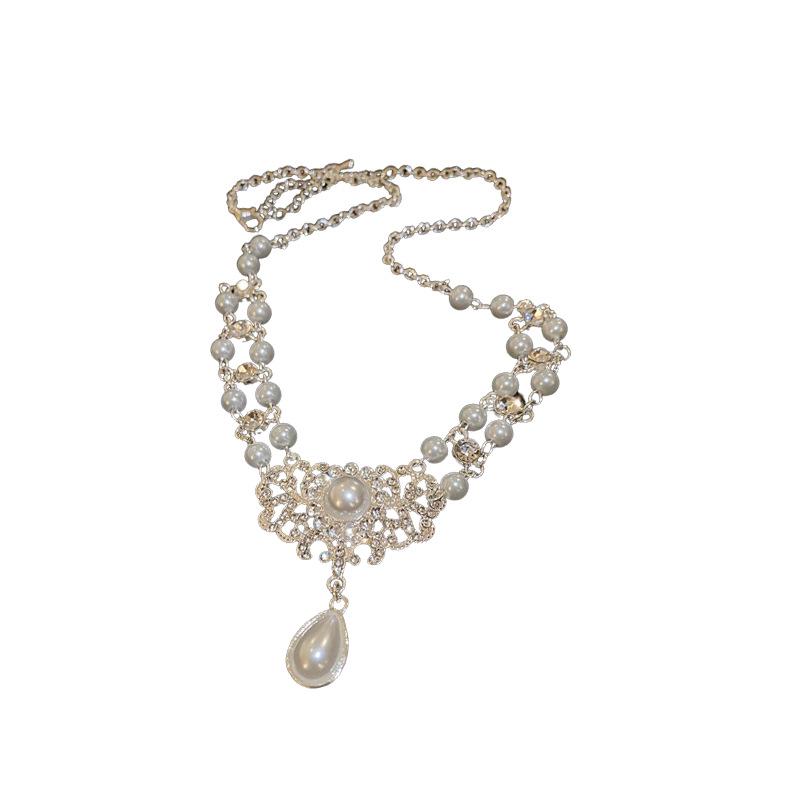 Барочное ожерелье с искусственным жемчугом, стразами и цветочным мотивом в форме капли - роскошь во французском придворном стиле для женщин