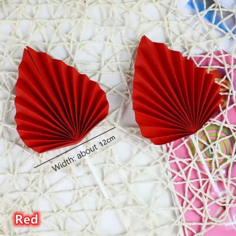 4PCS Paper Fan Cake Topper Gold Palm Leaf Birthday Party Cake Decoration Topper