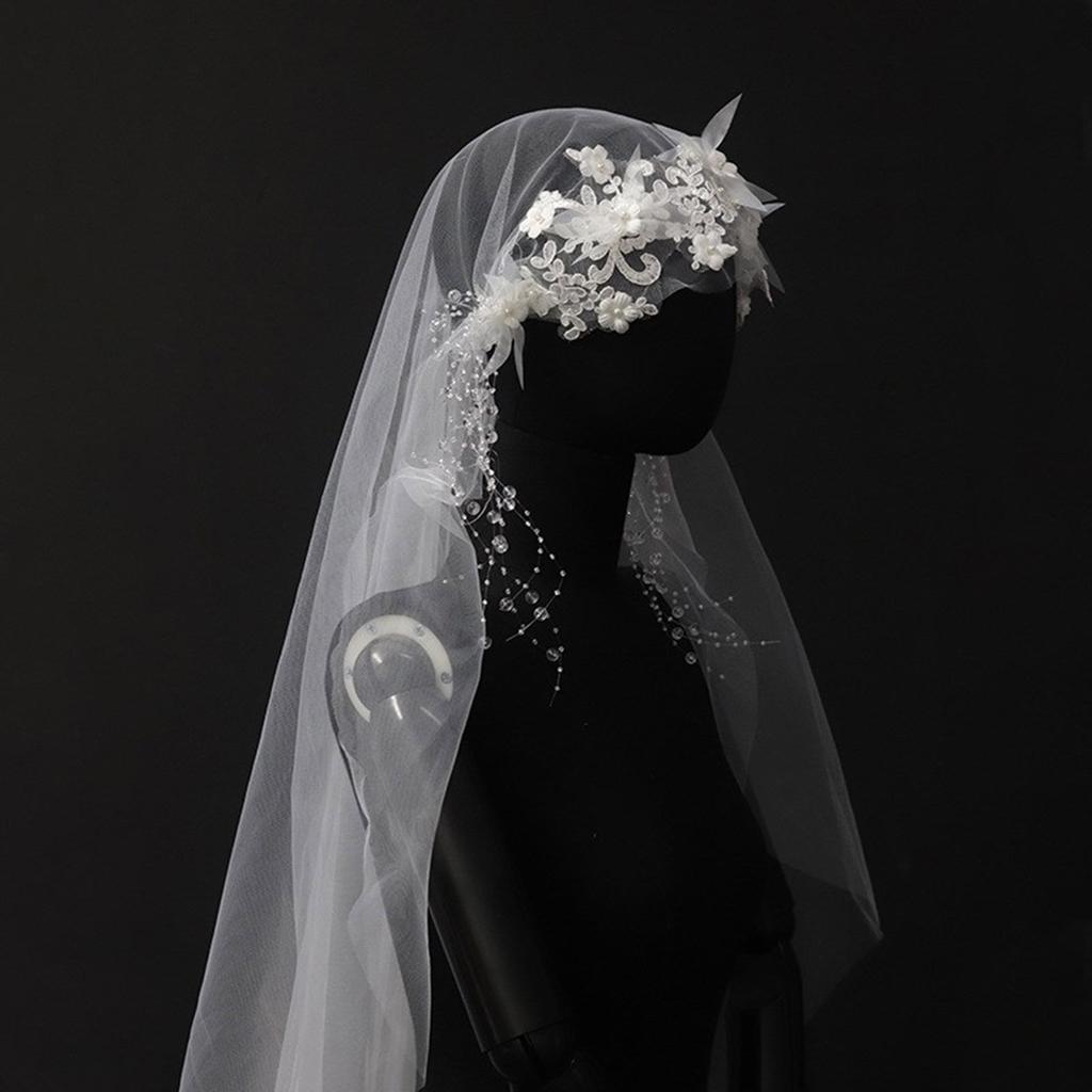 Фата с цветочными нашивками и жемчужными бусинами, нежная карнавальная фата для невесты на свадьбу, празднование, вечеринка