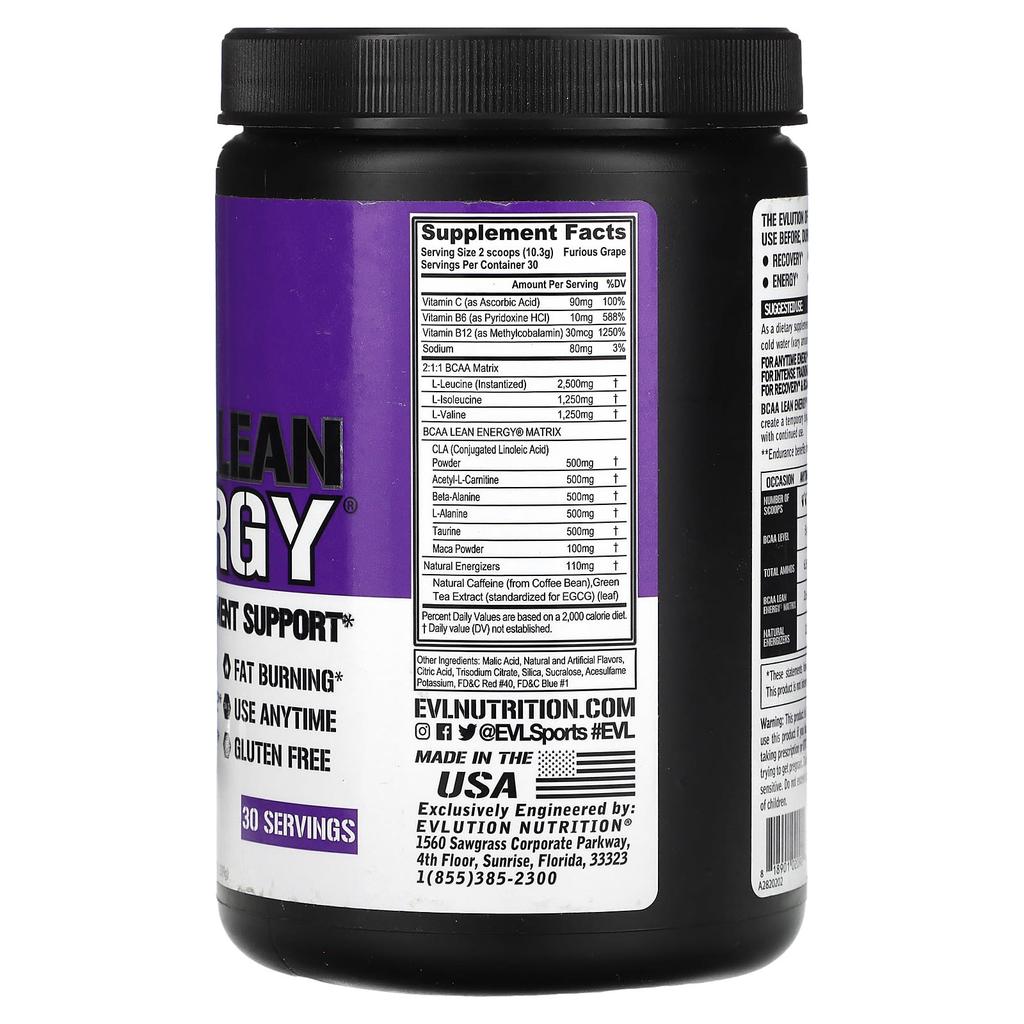Bcaa Lean Energy, Furious Grape Flavor, 309G (10.90Oz)