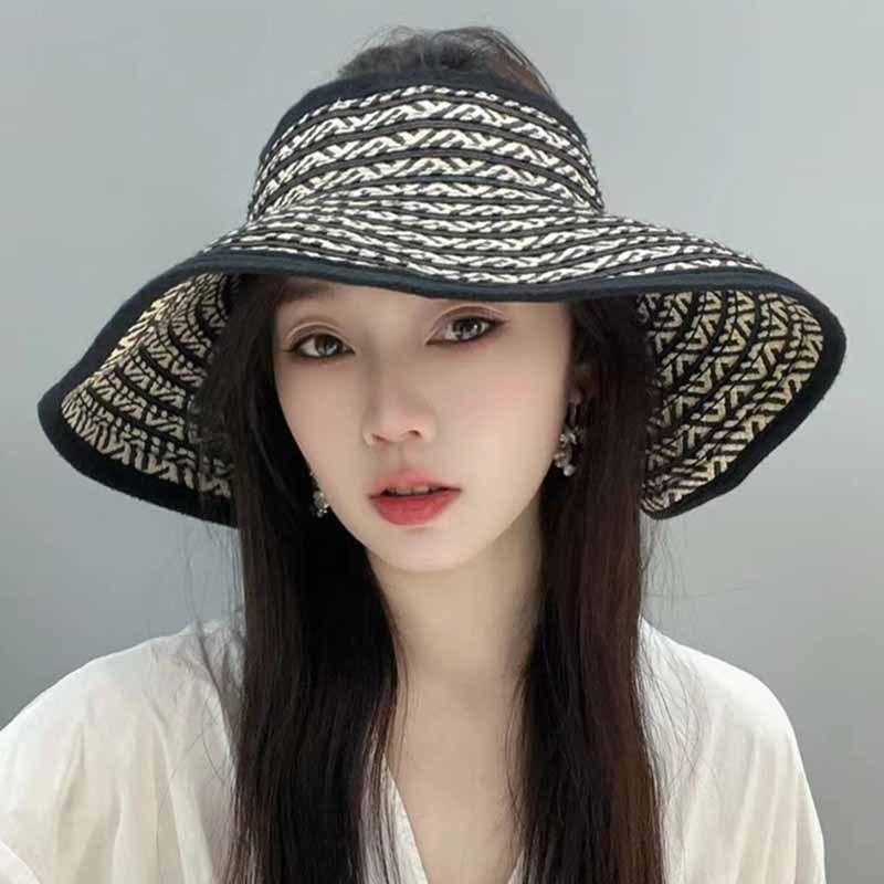 Шляпа-козырек женская летняя новая с широкими полями, складная, дорожная, солнцезащитная, с открытым верхом, соломенная шляпа от ультрафиолета
