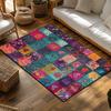 Bohemian Patchwork Area Rug, Multicolor Floral Heart Pattern Carpet, Soft Non-Slip Sofa Mat for Cozy Living Room Decor