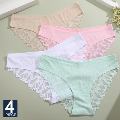 4 шт./компл. прозрачное кружевное нижнее белье с цветочным принтом бесшовное треугольное нижнее белье сексуальные облегающие трусики для женщин удобные трусики