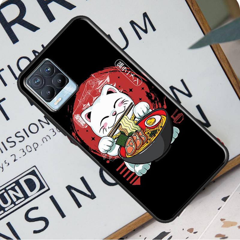 Neko Ramen Japan Cat Anime Back Case For Realme 8i 8 Pro GT Neo 2 Master C15 C21 Coque For OnePlus 8T 9R Nord2 9 Pro