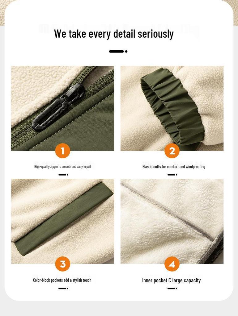 Мужская утепленная флисовая куртка с цветными блоками и воротником-стойкой, осенне-зимний повседневный спортивный топ