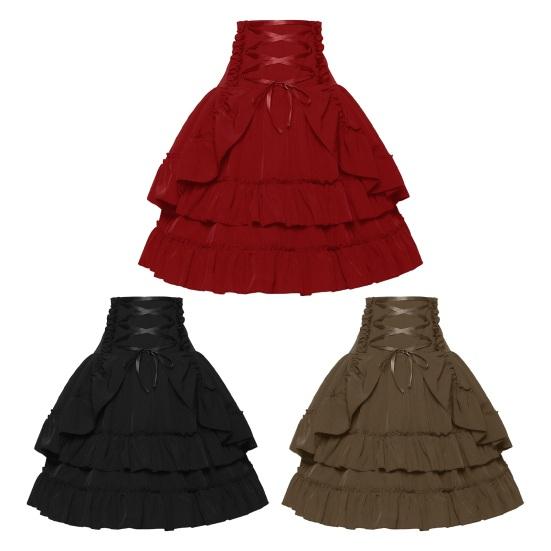 Женская летняя юбка, стильная юбка с высокой талией, юбка для выступлений, перекрестная шнуровка, сценическая ретро-дворцовая однотонная многослойная юбка