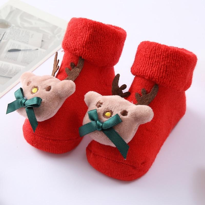 Хлопковые носки для новорожденных девочек и мальчиков от 0 до 1 года, рождественские носки с героями мультфильмов, нескользящие носки средней длины на трубке