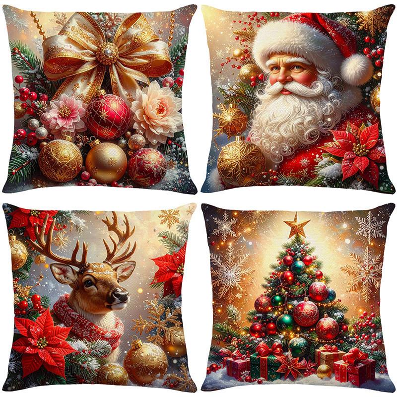 High-end Christmas Throw Pillowcase Core-free Polyester Bedside Cushion Printed Sofa Cushion
