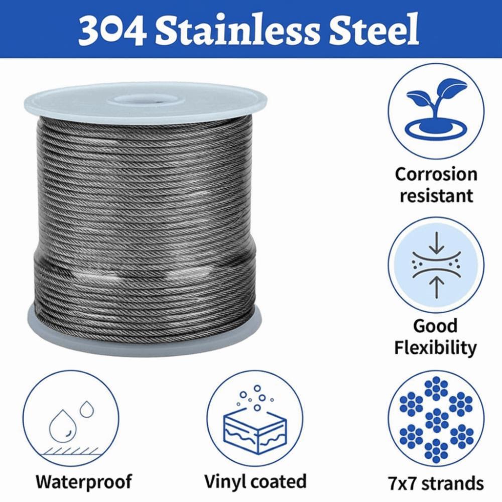 Heavy Duty Stainless Steel Cable Rope 304 Stainless Steel Garden Railing Wire Outdoor Tent