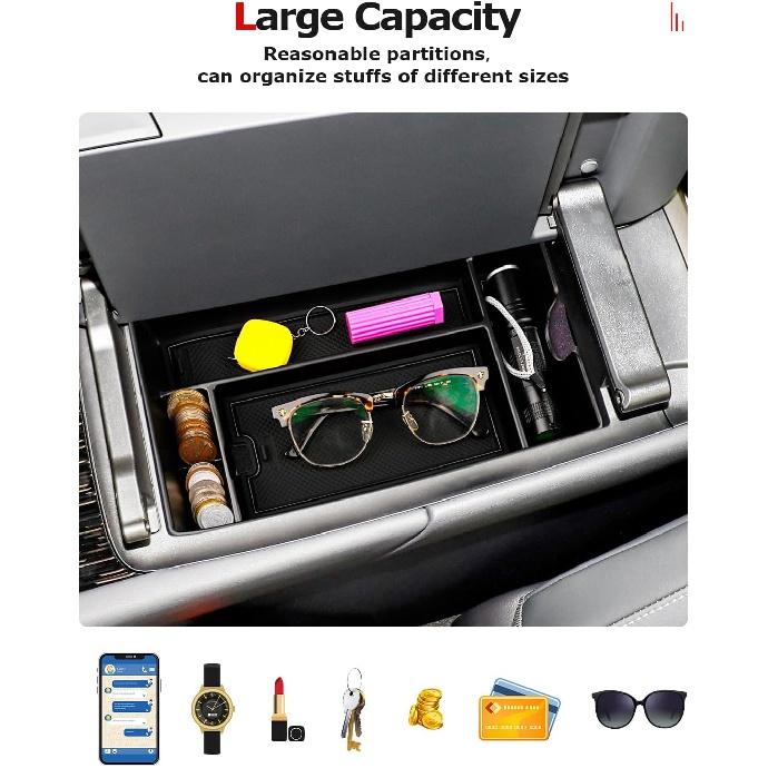 Совместим с Lexus RX 2023 2024, органайзер на центральной консоли, ящик для хранения в подлокотнике с держателем для монет для RX350/RX350h/RX500h, установка непосредственно из ABS