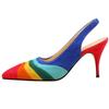 Fashion Summer New Rainbow Mixed Color 8cm High Heel Sandals  Women's French Pointed Shallow Mouth Runway Banquet Wedding Shoes Size 43
