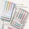 5pcs Mild Colors Highlighter Pens Set, Morandi Protect Vision Soft Chisel Brush Tip - Hued & Sparkling Fluorescent Markers