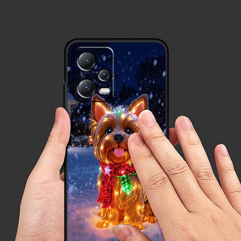 Рождественский мультяшный кот Арт Чехол для телефона Для Xiaomi Redmi Note 15 14 13 12 12S 11E 11 11S Pro Plus 4G 5G Черный Мягкий ТПУ