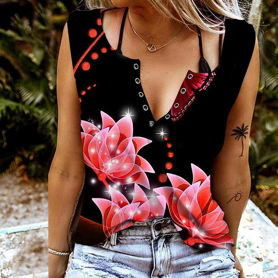 Женские майки, сексуальные летние топы без рукавов с v-образным вырезом, жилет с 3D цветочным принтом, крутые легкие топы