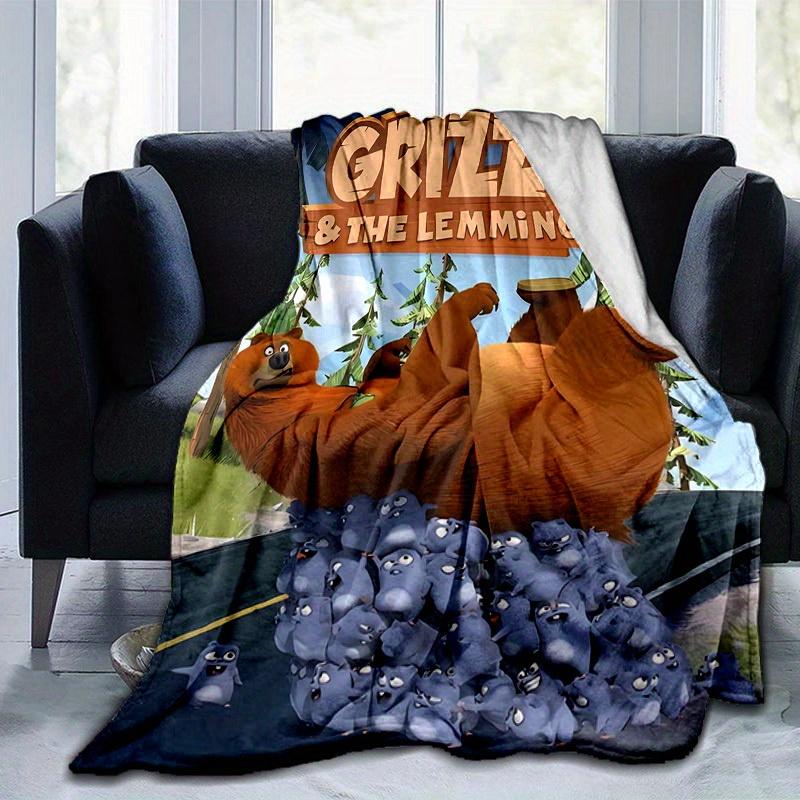 1pc, Grizzy & The Lemmings: Cozy Throw Blanket, Perfect for Home Decor, Couch Cover, Outdoor Use, Gifts, Flannel Blanket, Ideal for Bedroom, Living Ro