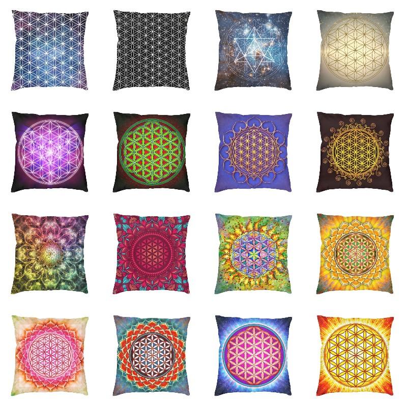 Sacred Geometry Flower Of Life Throw Pillow Case 45*45cm for Living Room Sofa Geometric Mandala Cushion Cover Velvet Pillowcase