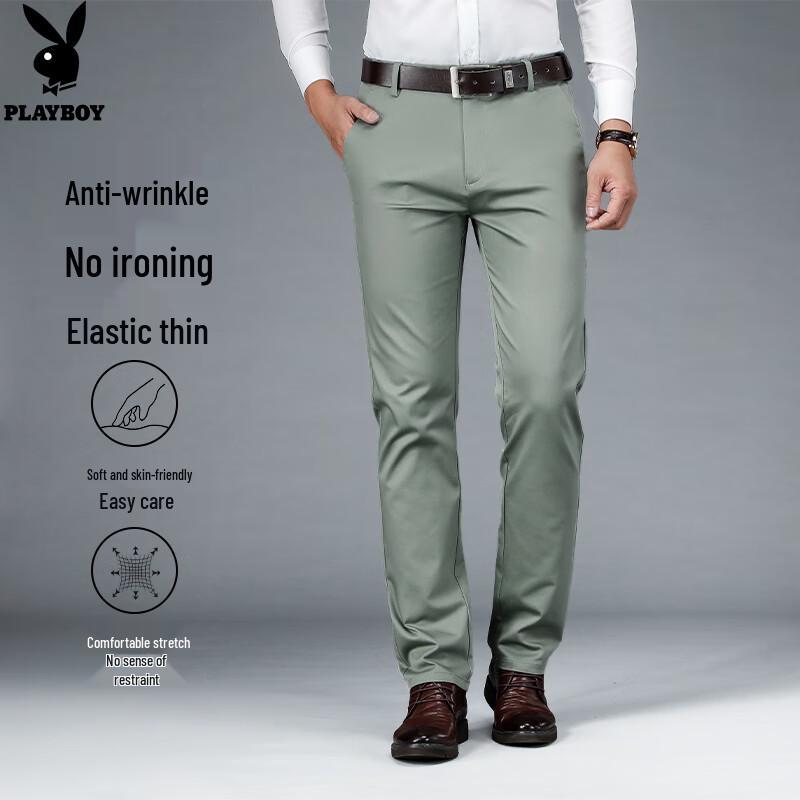 Playboy Men's Wrinkle-Free Straight Leg Business Casual Pants