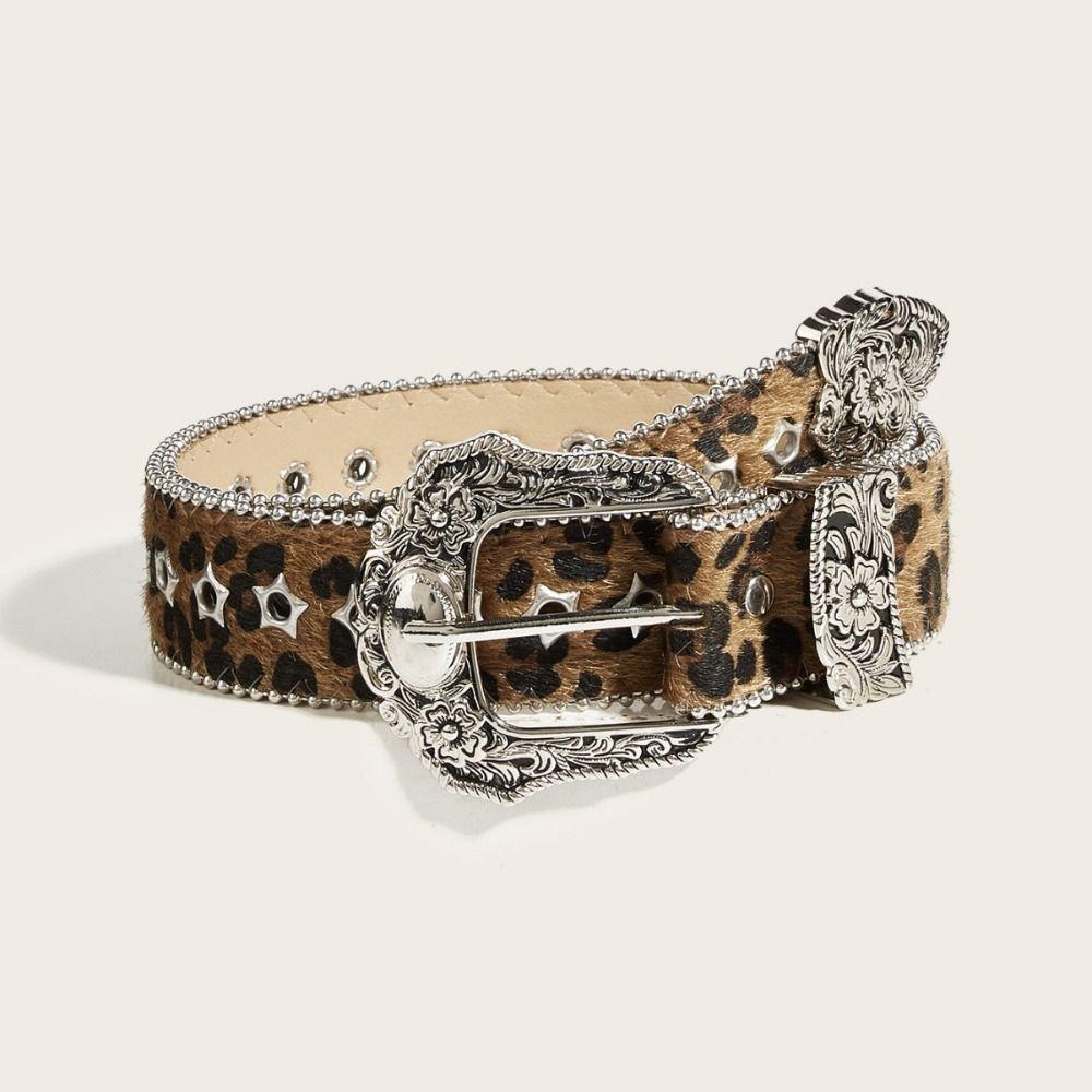 Pu Leather Gothic Leopard Belt Hip Hop Waistband Vintage Pin Buckle Belt  Jeans Accessories