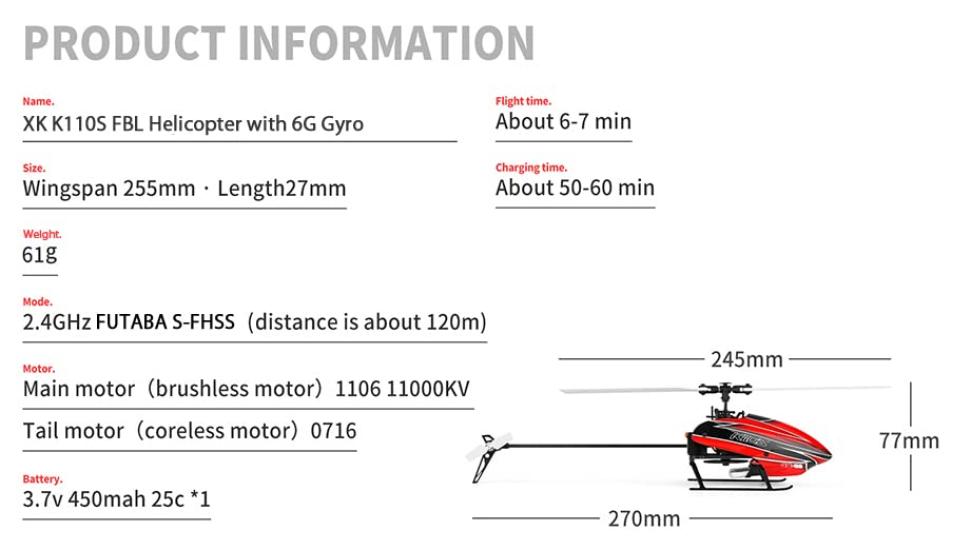 МАЛЬТА - XK K110S Бесколлекторный набор (продано отдельно) Радиоуправляемый вертолет Futaba S-FHSS для начинающих, Полная модель, Включает японский