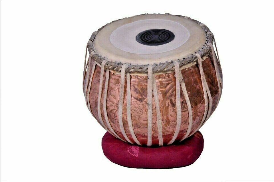 Copper Tabla Set with Flower Carving & Premium Wood Dayan | Indian Classical Musical Instrument with Carry Bag