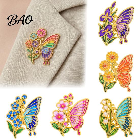 Butterfly Lapel Pin Enamel Flower Brooch Pin, Floral Badge for Women, Inscet Shaped Coats Sweaters Scarves Alloy