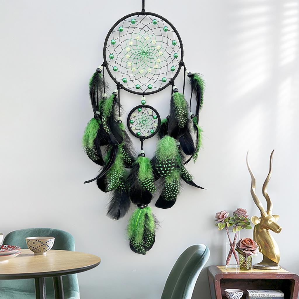 Glowing In Dark Dreamcatchers Wall Hanging Ornament with Feathered Tassels Wind Chimes for Bedroom and Nursery Decors